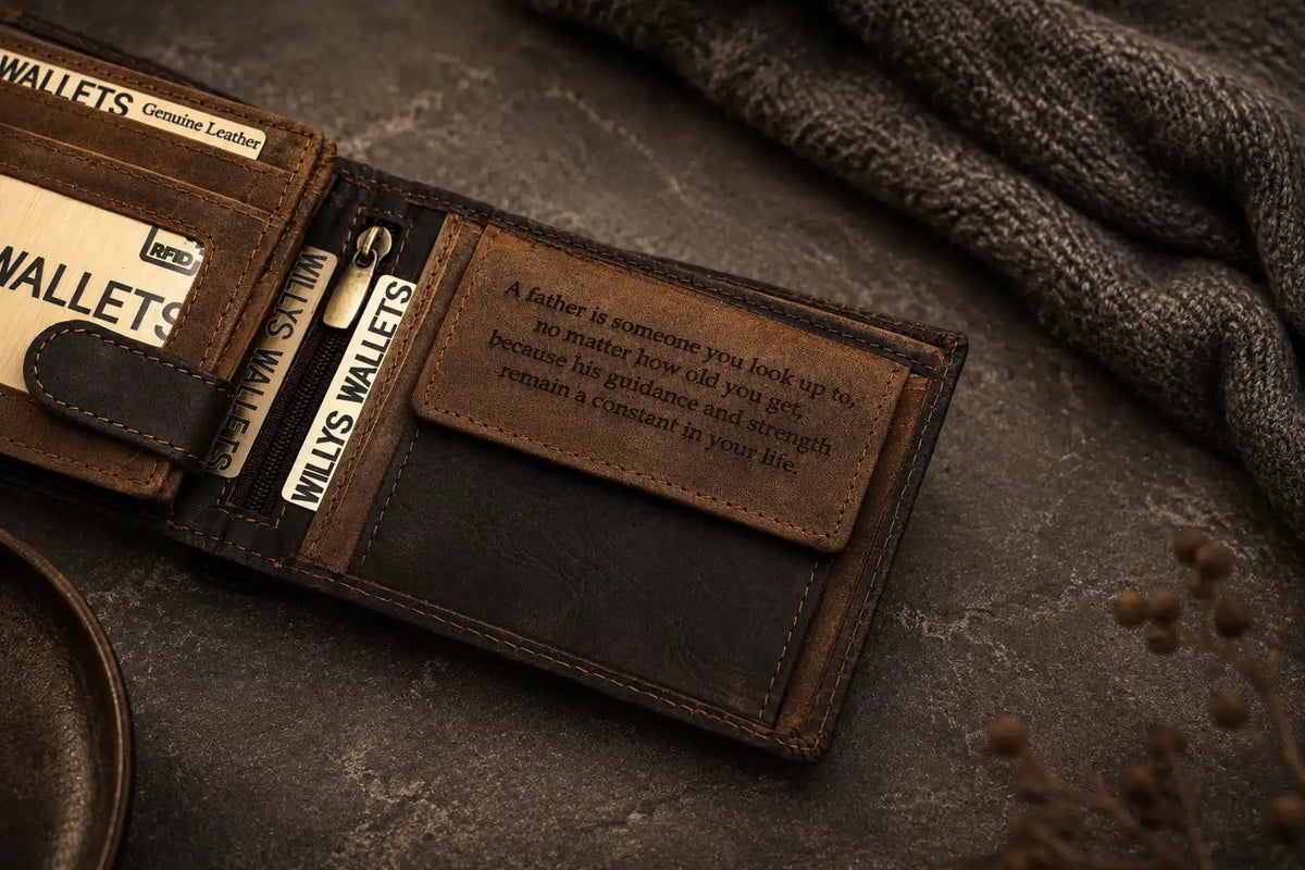 Personalised High-Capacity Brown & Cognac Leather Wallet – Men’s Bifold Design