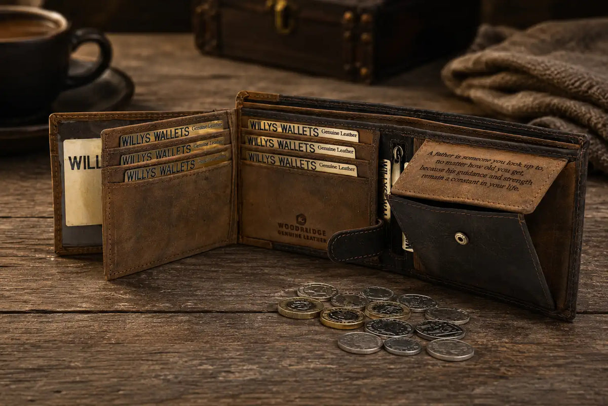 Personalised High-Capacity Brown & Cognac Leather Wallet – Men’s Bifold Design