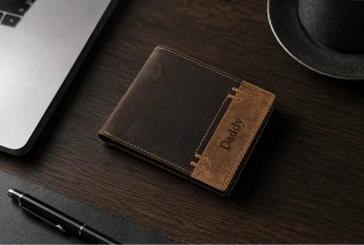 Personalised Brown & Cognac Leather Wallet – Bifold with Zip Coin Pocket