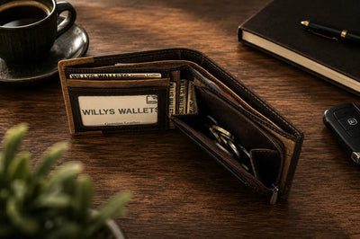 Personalised Brown & Cognac Leather Wallet – Bifold with Zip Coin Pocket