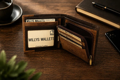Personalised Brown & Cognac Leather Wallet – Bifold with Zip Coin Pocket