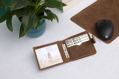 Personalised Rustic Brown Leather Wallet – Bifold with Large Zip Coin Pocket