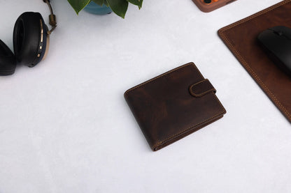 Personalised High-Capacity Brown Hunter Leather Wallet – Bifold RFID Wallet for Men