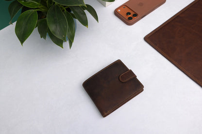 Personalised Brown Leather Wallet – Bifold with Card Holder Slots & RFID Protection
