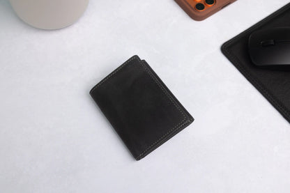 Personalised Black Hunter Leather Wallet – Trifold RFID Wallet for Men