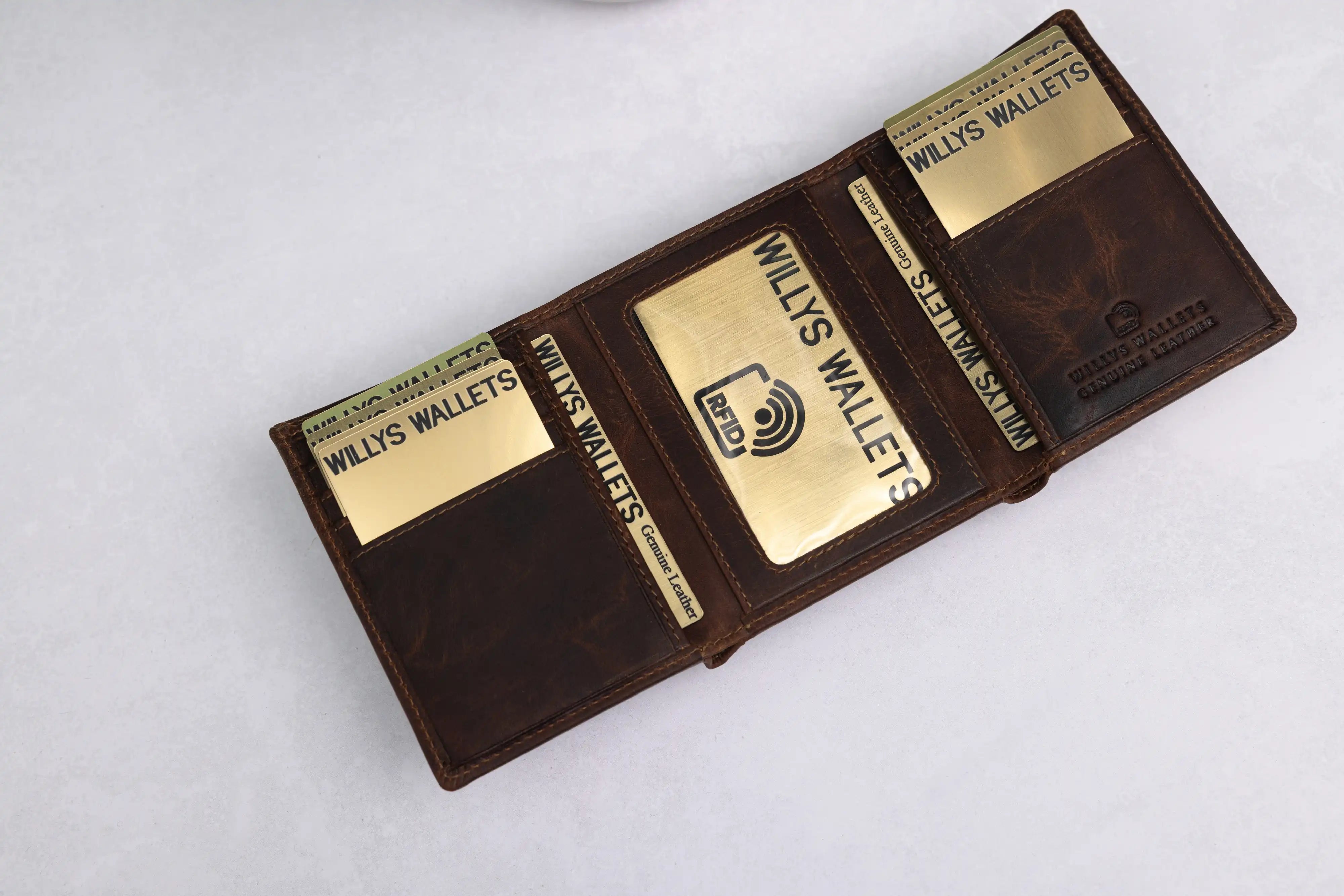 Personalised Brown Leather Wallet – Trifold Design with RFID Protection