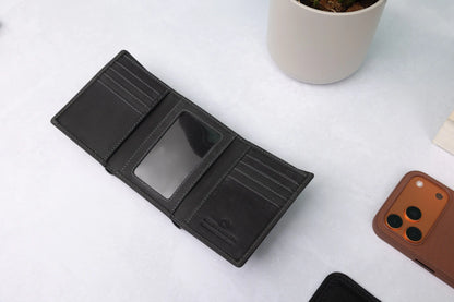 Personalised Black Hunter Leather Wallet – Trifold RFID Wallet for Men