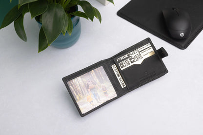 Personalised Black Hunter Leather Wallet – Bifold with Large Zip Coin Pocket