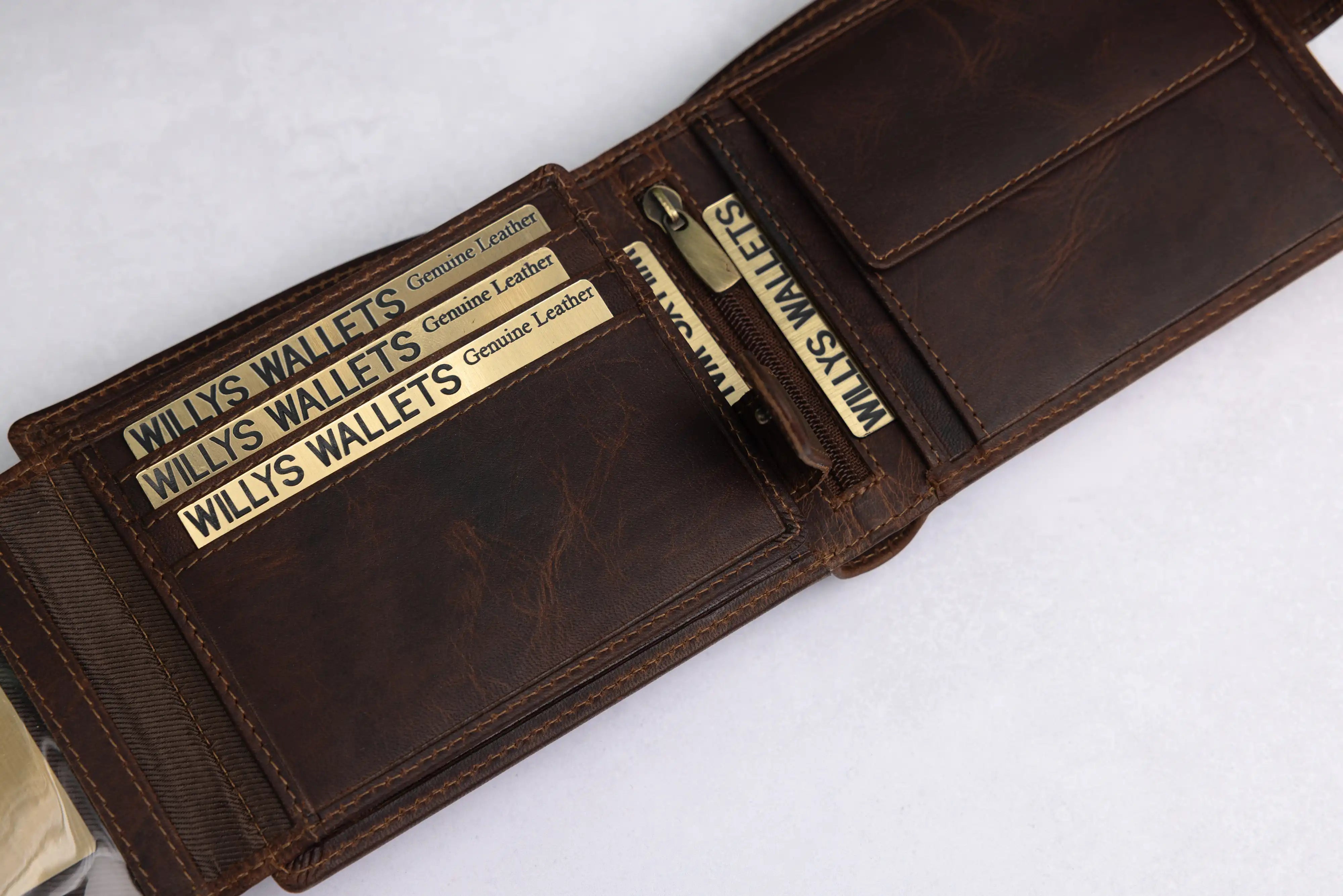 Personalised High-Capacity Brown Hunter Leather Wallet – Bifold RFID Wallet for Men