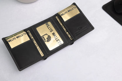 Personalised Black Hunter Leather Wallet – Trifold RFID Wallet for Men
