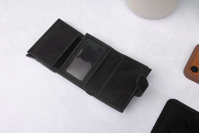 Personalised 6-Card Black Pop-Up Wallet – RFID Secure, Compact & Stylish