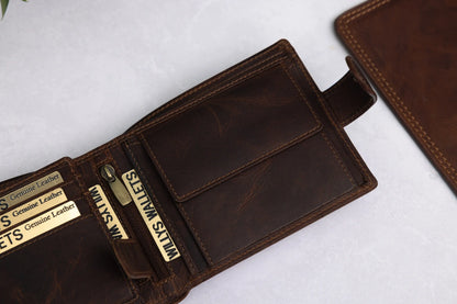 Personalised High-Capacity Brown Hunter Leather Wallet – Bifold RFID Wallet for Men
