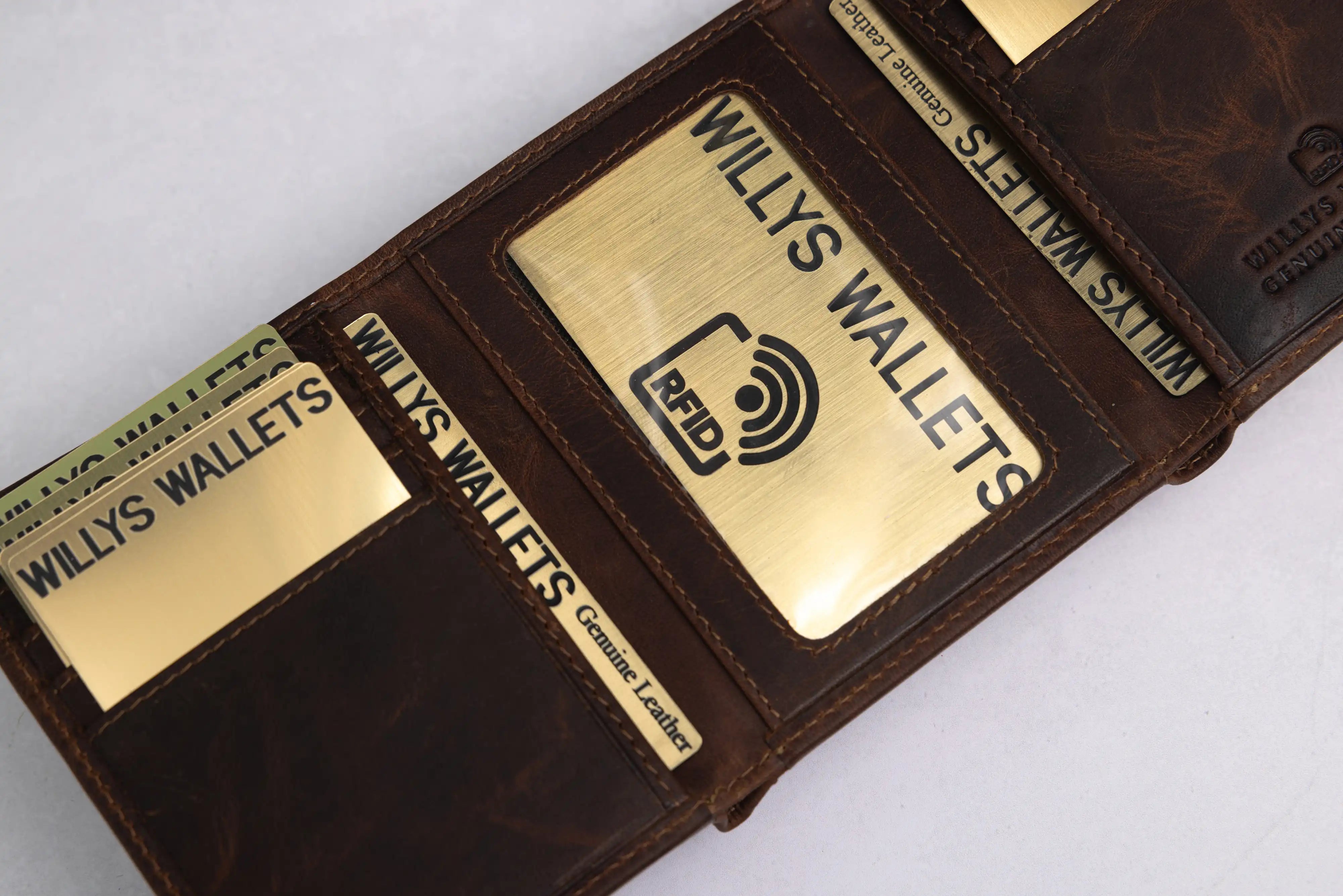 Personalised Brown Leather Wallet – Trifold Design with RFID Protection