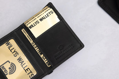 Personalised Black Hunter Leather Wallet – Trifold RFID Wallet for Men
