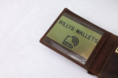 Personalised High-Capacity Brown Hunter Leather Wallet – Bifold RFID Wallet for Men