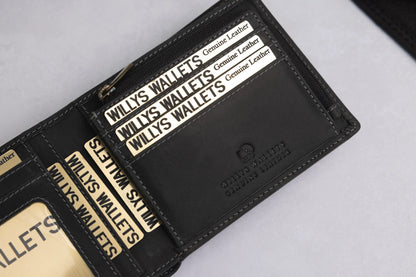 Personalised Black Hunter Leather Wallet – Bifold with Zip Coin Pocket & RFID Protection