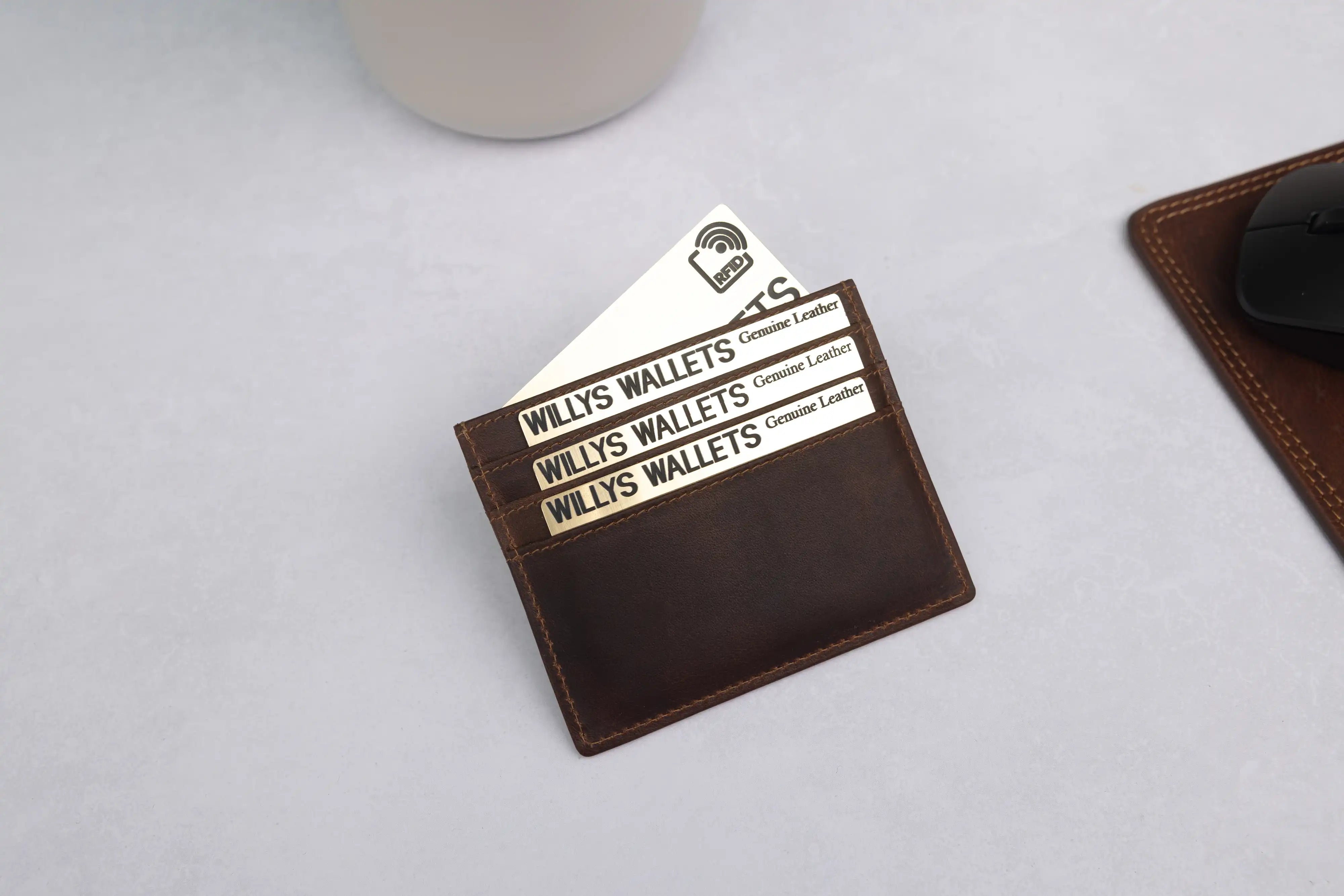 Personalised Brown Leather Card Holder – Slim RFID Wallet