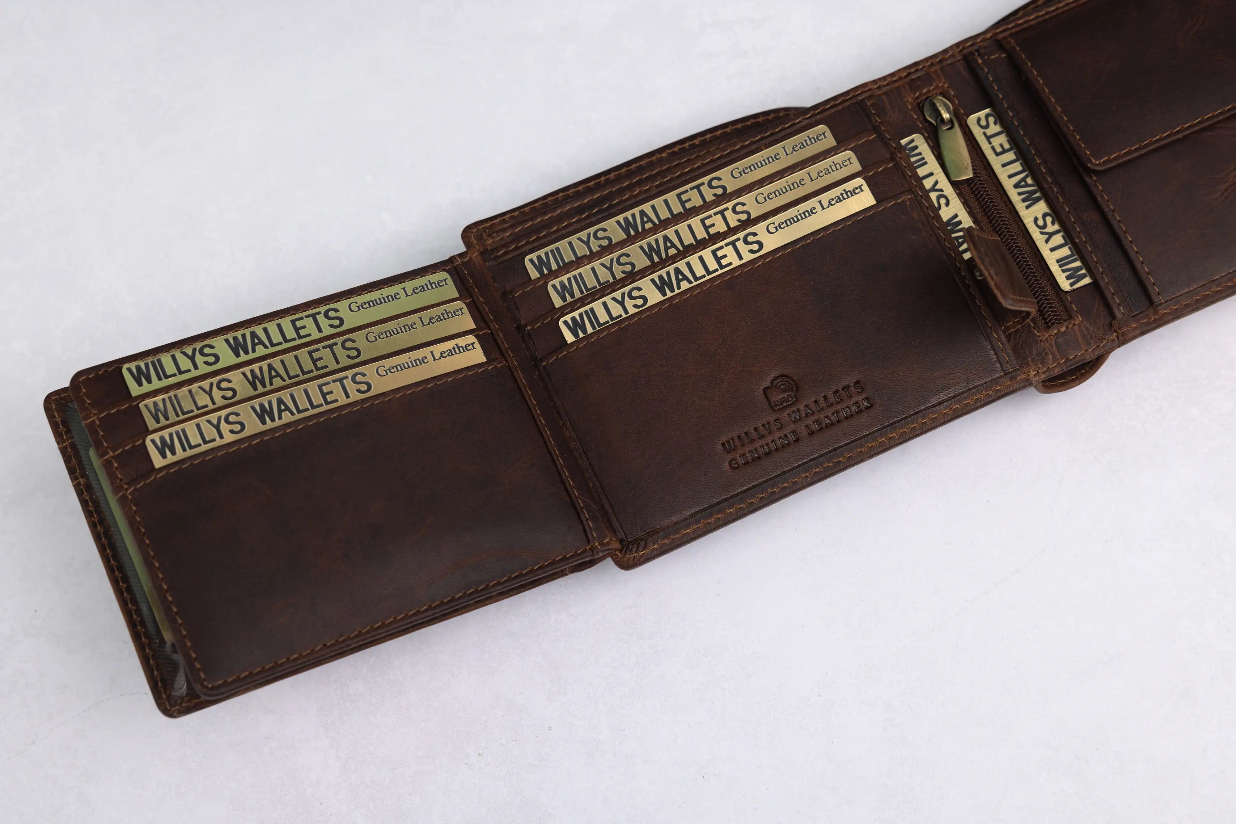 Personalised High-Capacity Brown Hunter Leather Wallet – Bifold RFID Wallet for Men