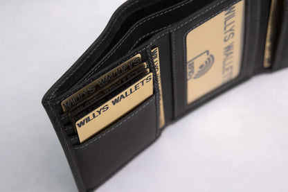 Personalised Black Hunter Leather Wallet – Trifold RFID Wallet for Men