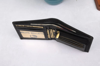 Personalised Black Hunter Leather Wallet – Bifold with Zip Coin Pocket & RFID Protection