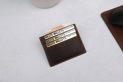 Personalised Brown Leather Card Holder – Slim RFID Wallet