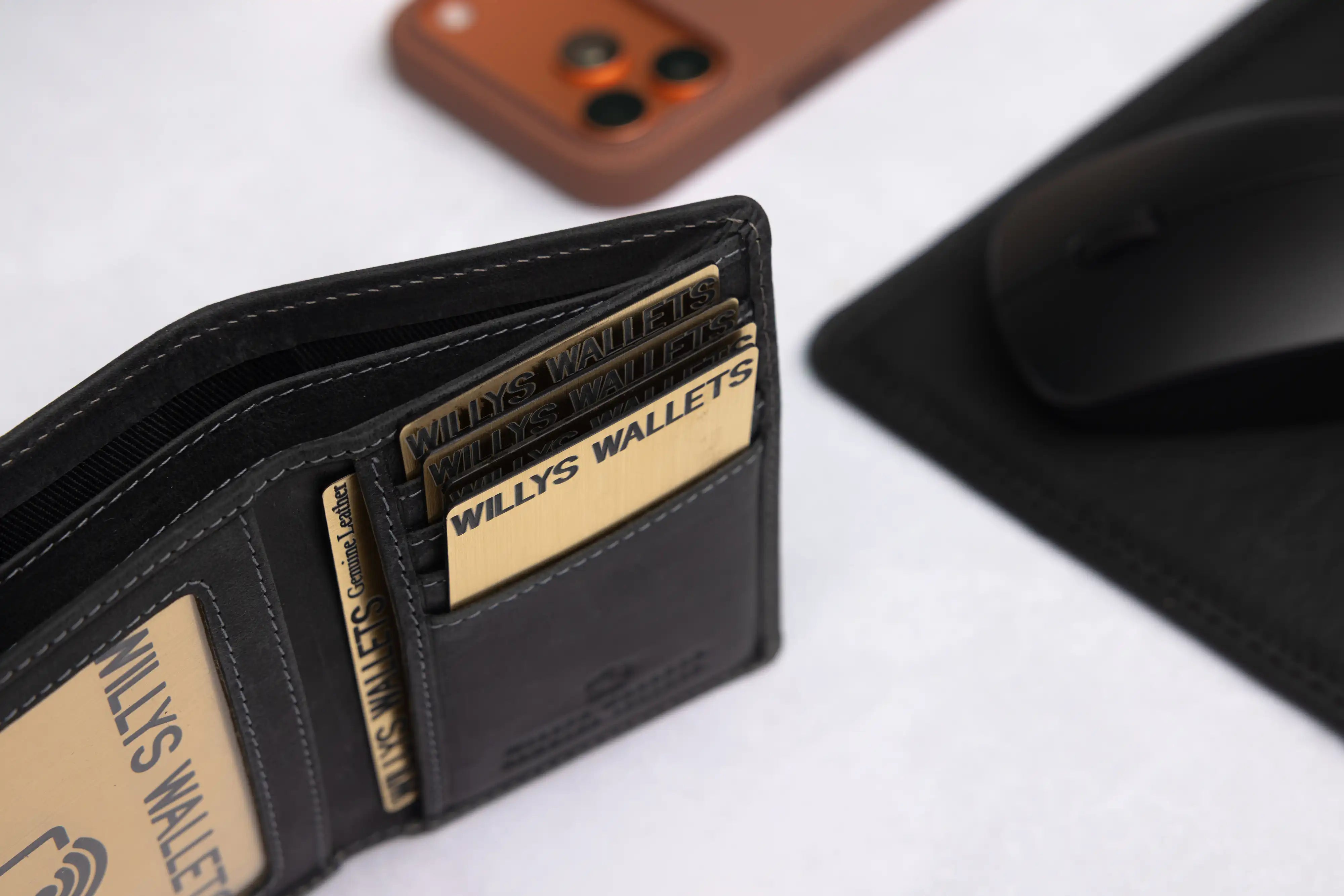 Personalised Black Hunter Leather Wallet – Trifold RFID Wallet for Men