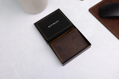 Personalised Brown Leather Wallet – Trifold Design with RFID Protection