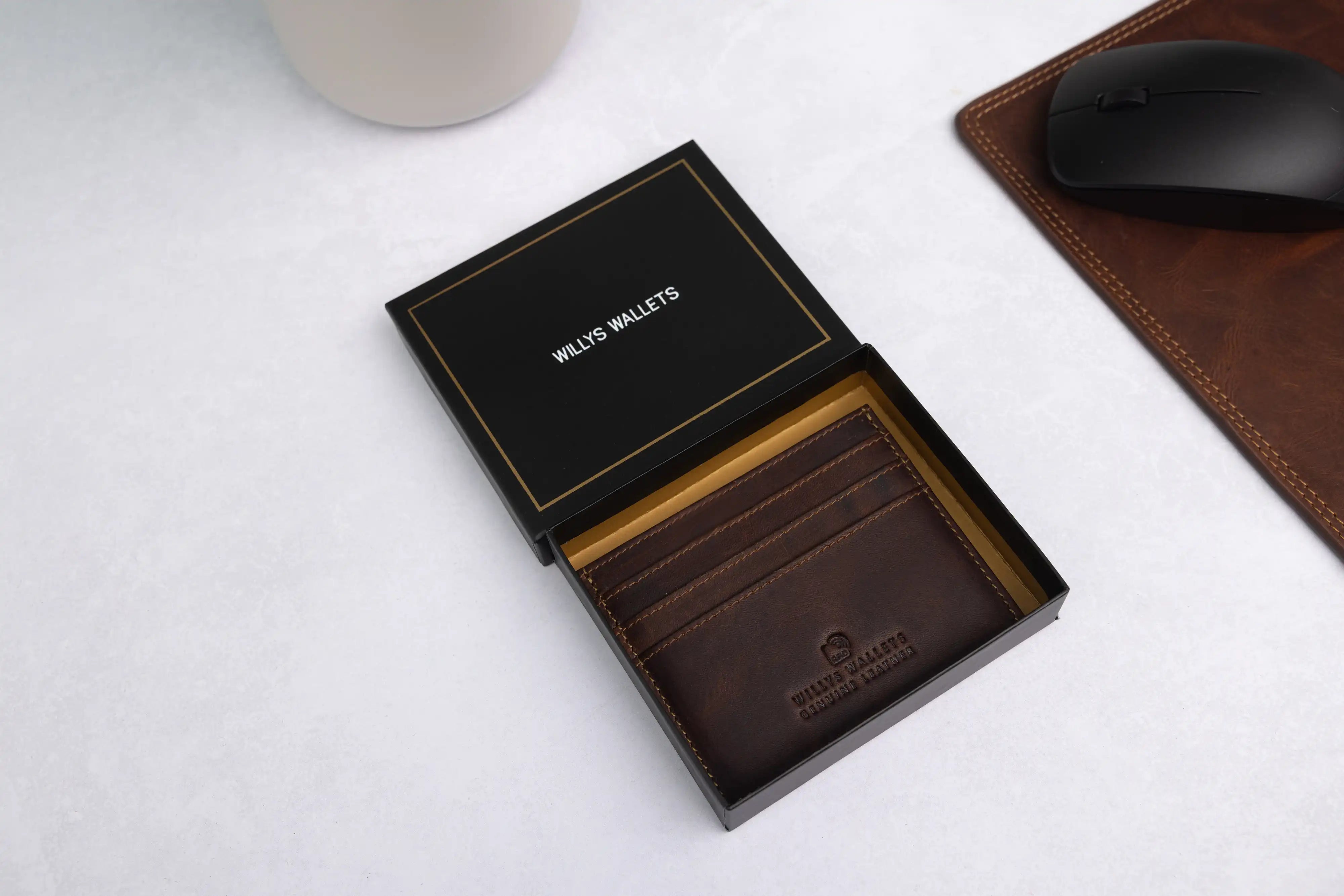 Personalised Brown Leather Card Holder – Slim RFID Wallet