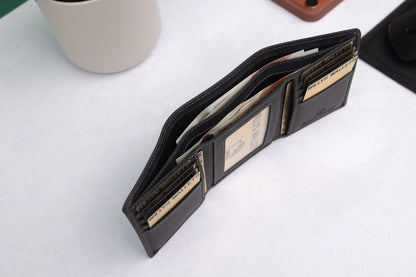 Personalised Black Hunter Leather Wallet – Trifold RFID Wallet for Men