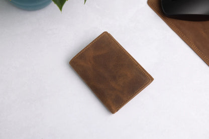 Personalised Rustic Brown Leather Wallet – Trifold RFID Wallet for Men
