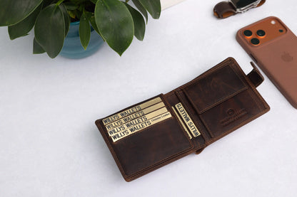 Personalised Brown Leather Wallet – Bifold with Coin Pocket