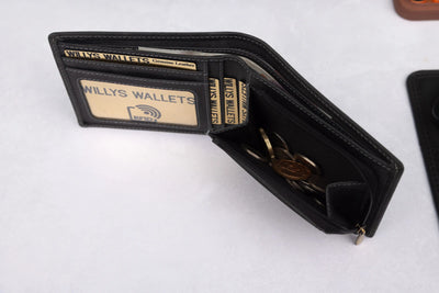 Personalised Black Hunter Leather Wallet – Bifold with Zip Coin Pocket & RFID Protection
