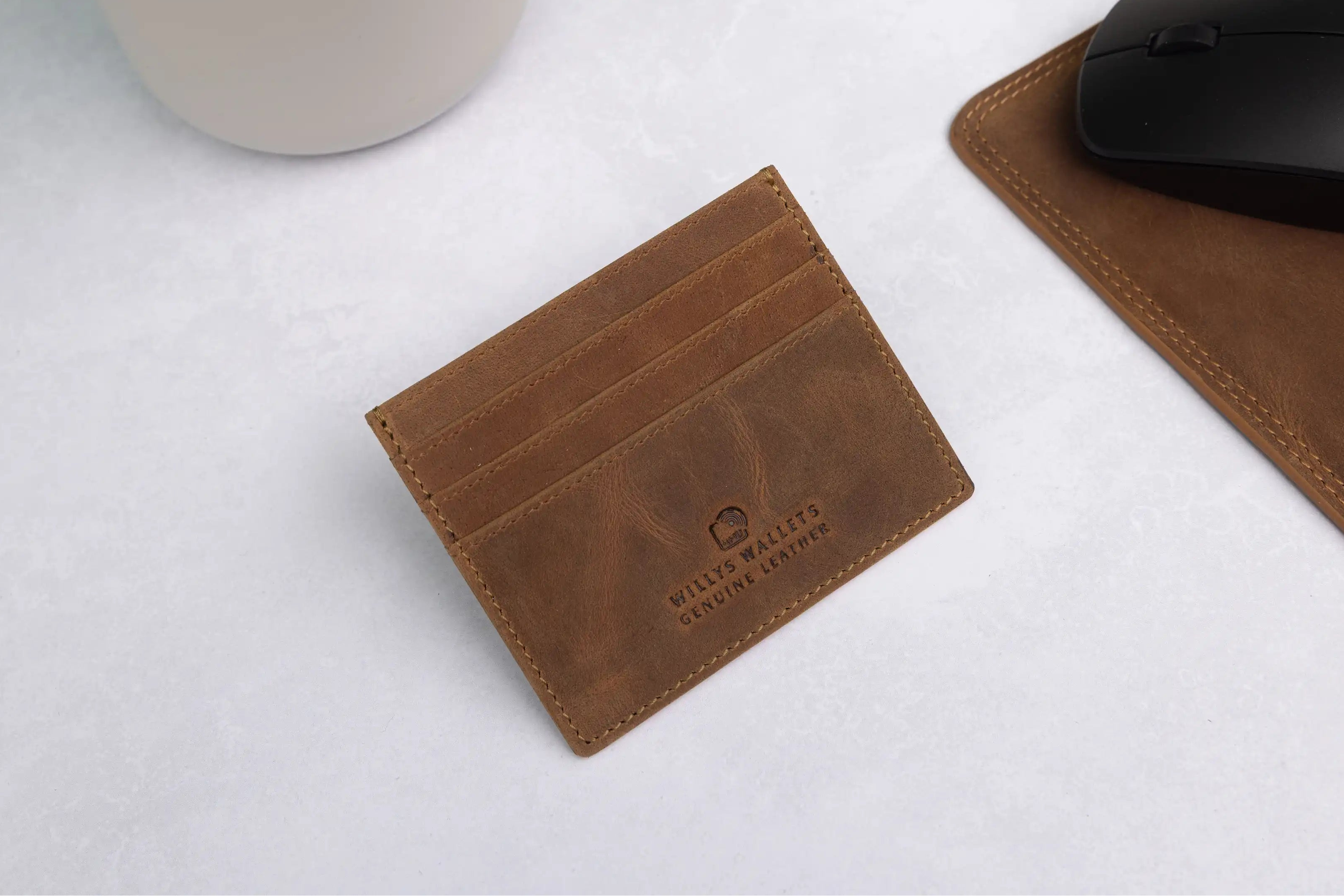 Personalised Rustic Brown Leather Card Holder – RFID Slim Wallet