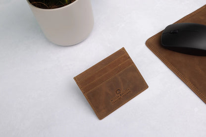 Personalised Rustic Brown Leather Card Holder – RFID Slim Wallet