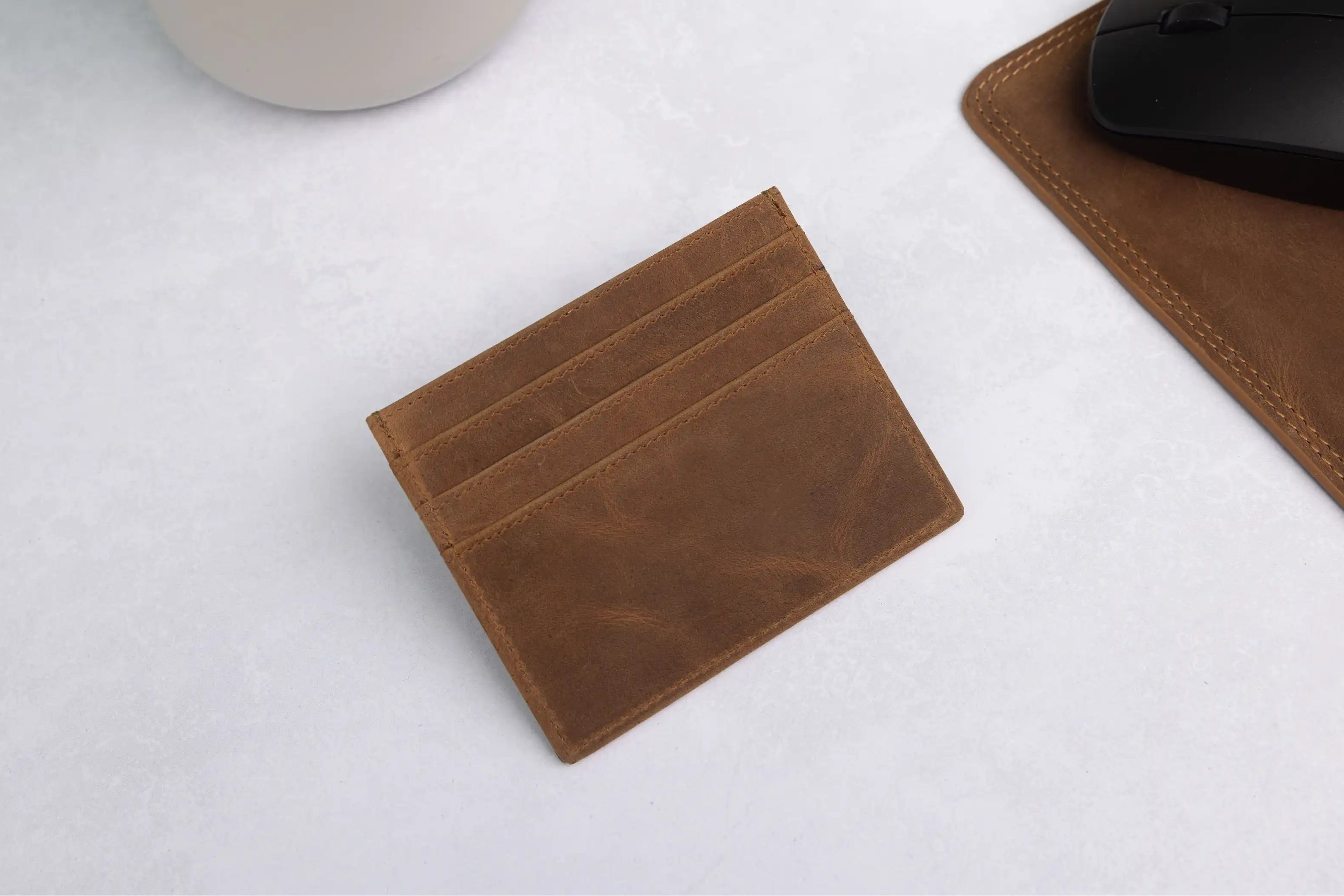 Personalised Rustic Brown Leather Card Holder – RFID Slim Wallet