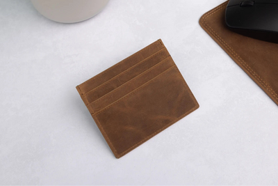 Personalised Rustic Brown Leather Card Holder – RFID Slim Wallet