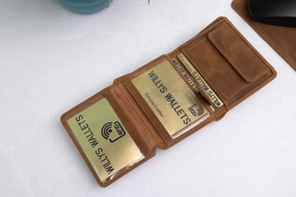 Personalised Rustic Brown Leather Wallet – Trifold RFID Wallet for Men