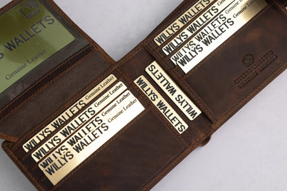 Personalised Brown Leather Wallet – Bifold with Card Holder Slots & RFID Protection