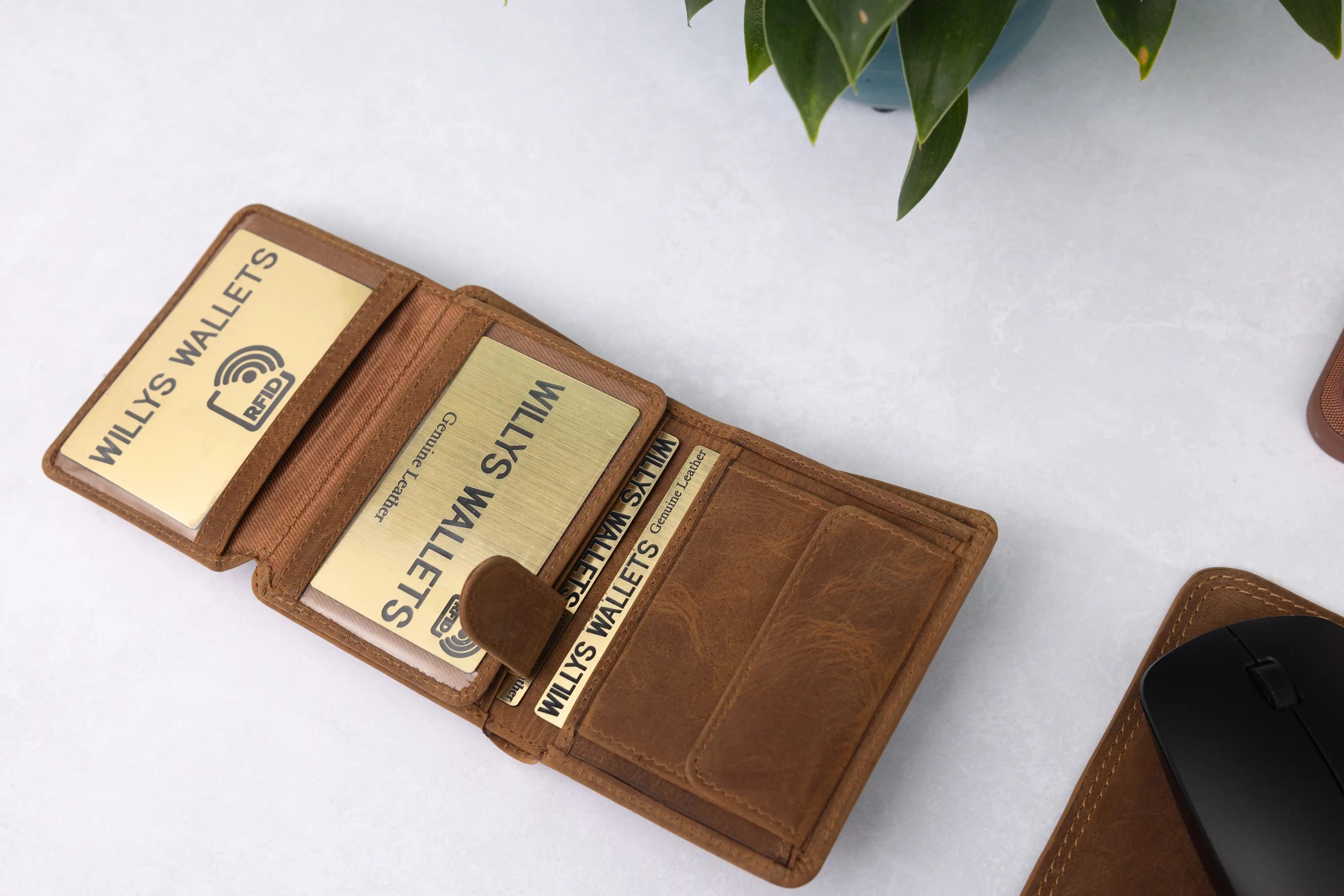 Personalised 6-Card Cognac Pop-Up Wallet – RFID Secure, Compact & Stylish