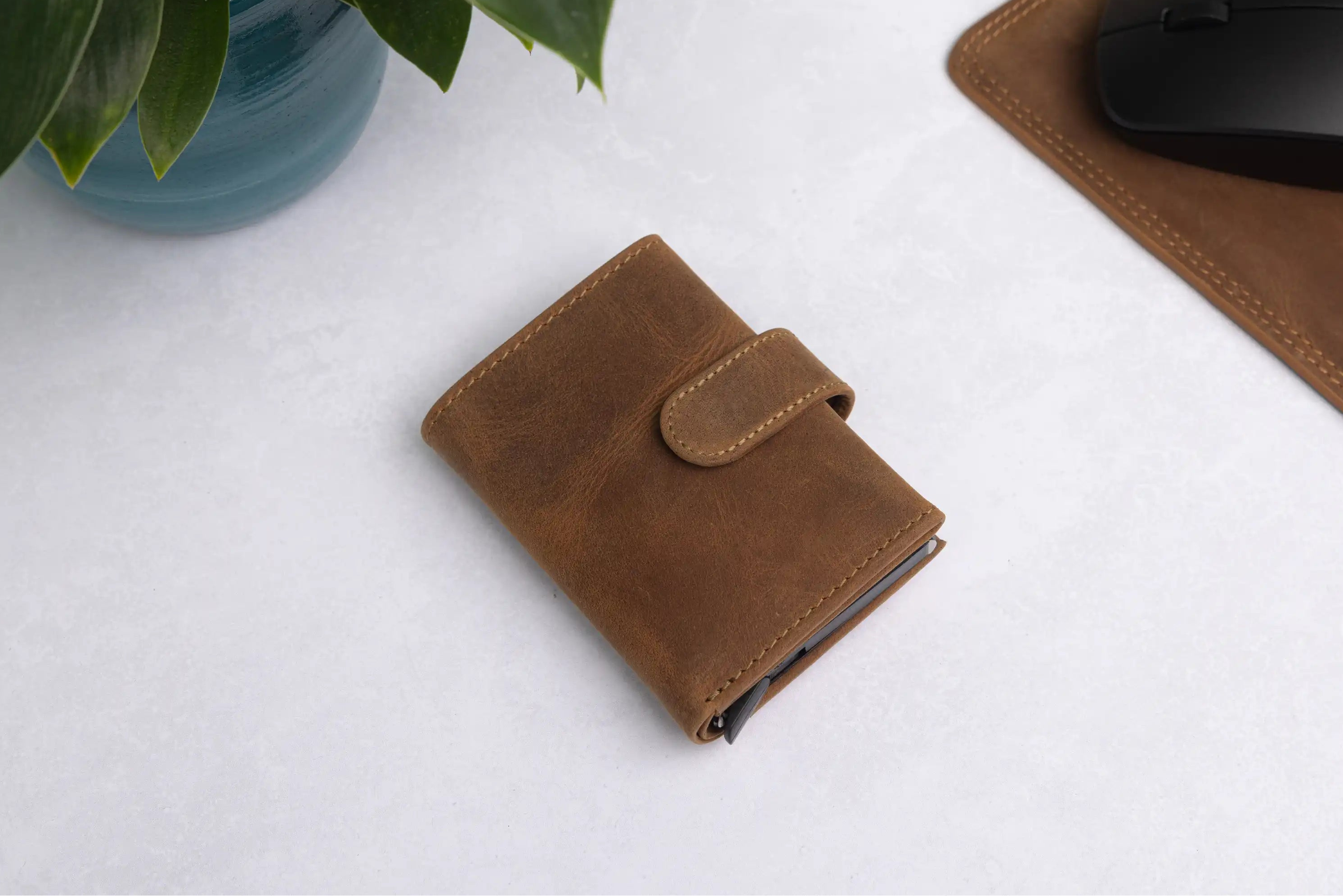 Personalised 6-Card Cognac Pop-Up Wallet – RFID Secure, Compact & Stylish