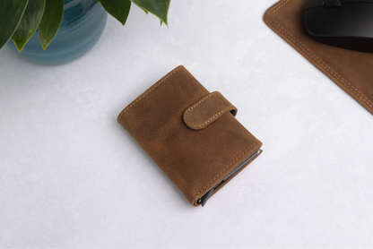 Personalised 6-Card Cognac Pop-Up Wallet – RFID Secure, Compact & Stylish