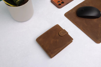 Personalised Rustic Brown Leather Wallet – Bifold with Card Holder Slots & RFID Protection