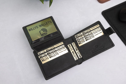 Personalised Black Hunter Leather Wallet – Bifold with Card Holder Slots & RFID Protection