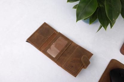 Personalised 6-Card Cognac Pop-Up Wallet – RFID Secure, Compact & Stylish