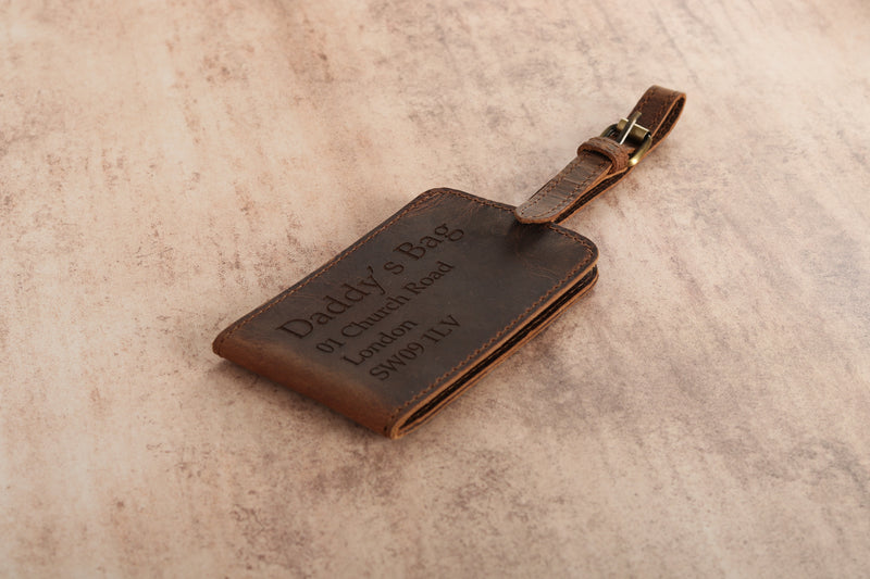 Personalised Engraved Brown Leather Luggage Tag