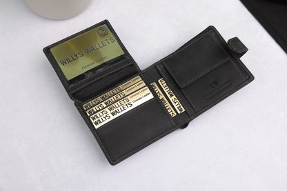 Personalised Black Hunter Leather Wallet – Bifold with Coin Pocket & RFID Protection