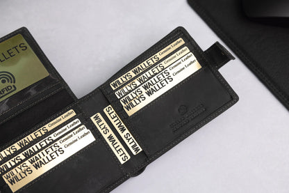 Personalised Black Hunter Leather Wallet – Bifold with Card Holder Slots & RFID Protection