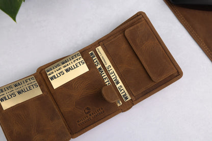 Personalised Rustic Brown Leather Wallet – Trifold RFID Wallet for Men