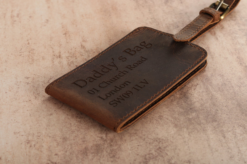 Personalised Engraved Brown Leather Luggage Tag