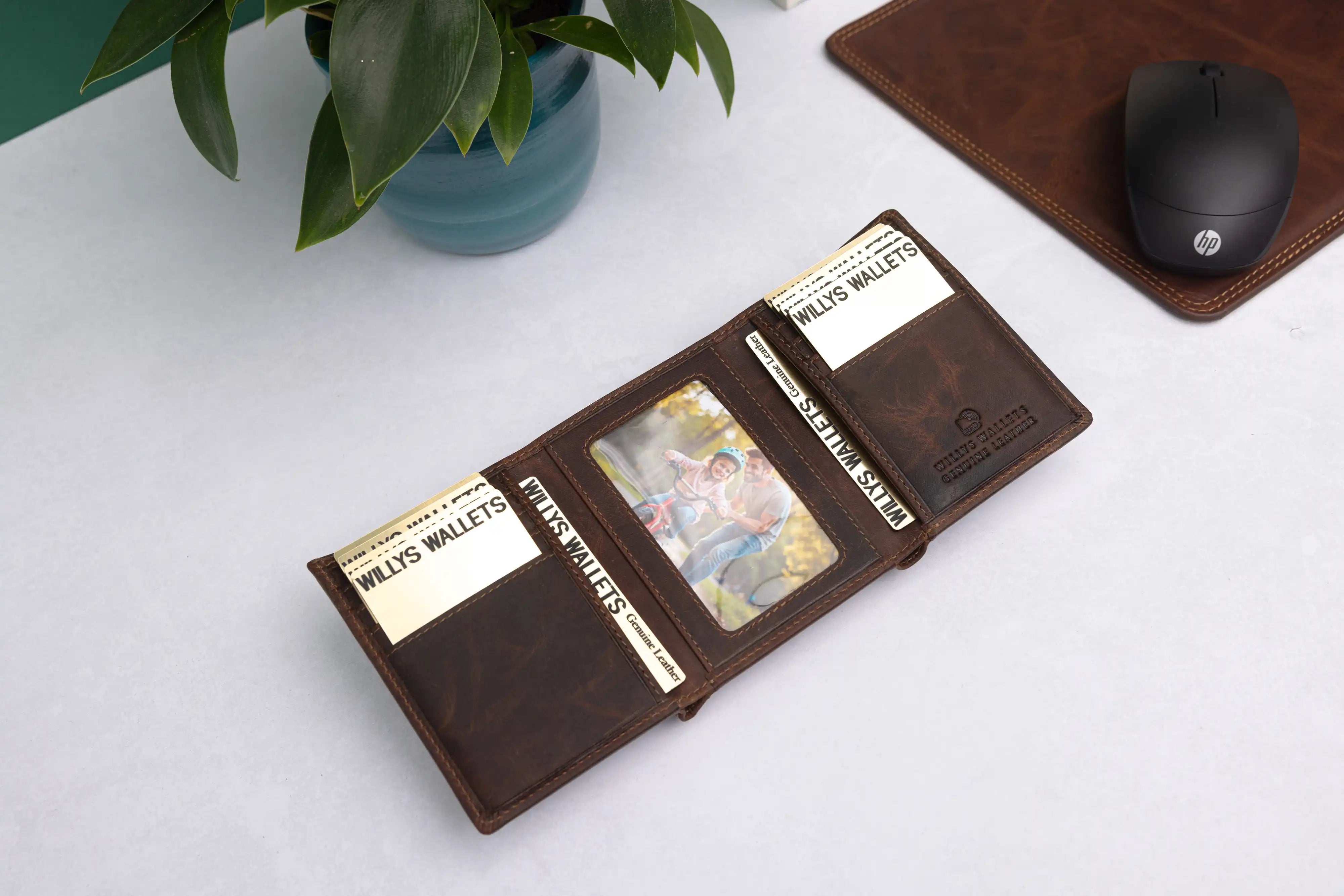 Personalised Brown Leather Wallet – Trifold Design with RFID Protection